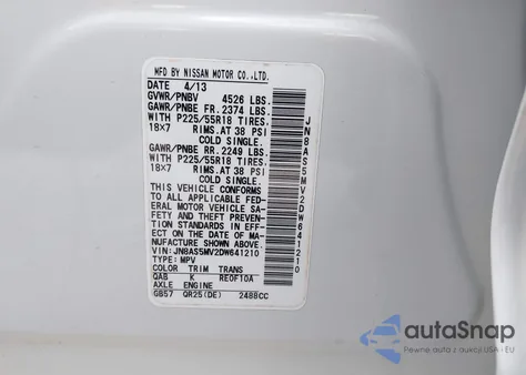 2013 Nissan Rogue Sv W/Sl Pkg из США, поврежденный, VIN JN8AS5MV2DW641210